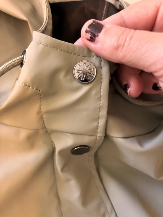 Rains Beige Hooded Trench Coat Size Medium Curve Jacket Scandi Gorpcore Work - Picture 12 of 16